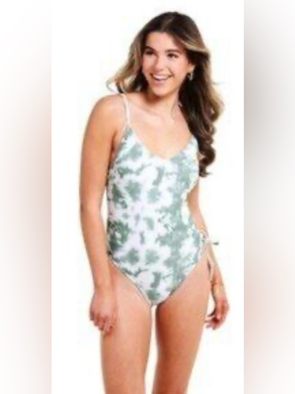 Modest chic Slim-Strap One-Piece Swimsuit in Sage Tie-Dye